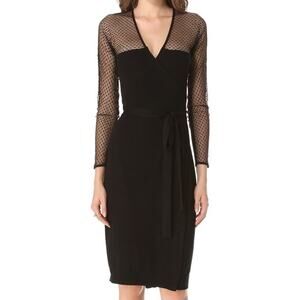 NWT Diane von Fürstenberg Zelda Bis Lace Midi Wrap Dress Silk Black Knit Size M